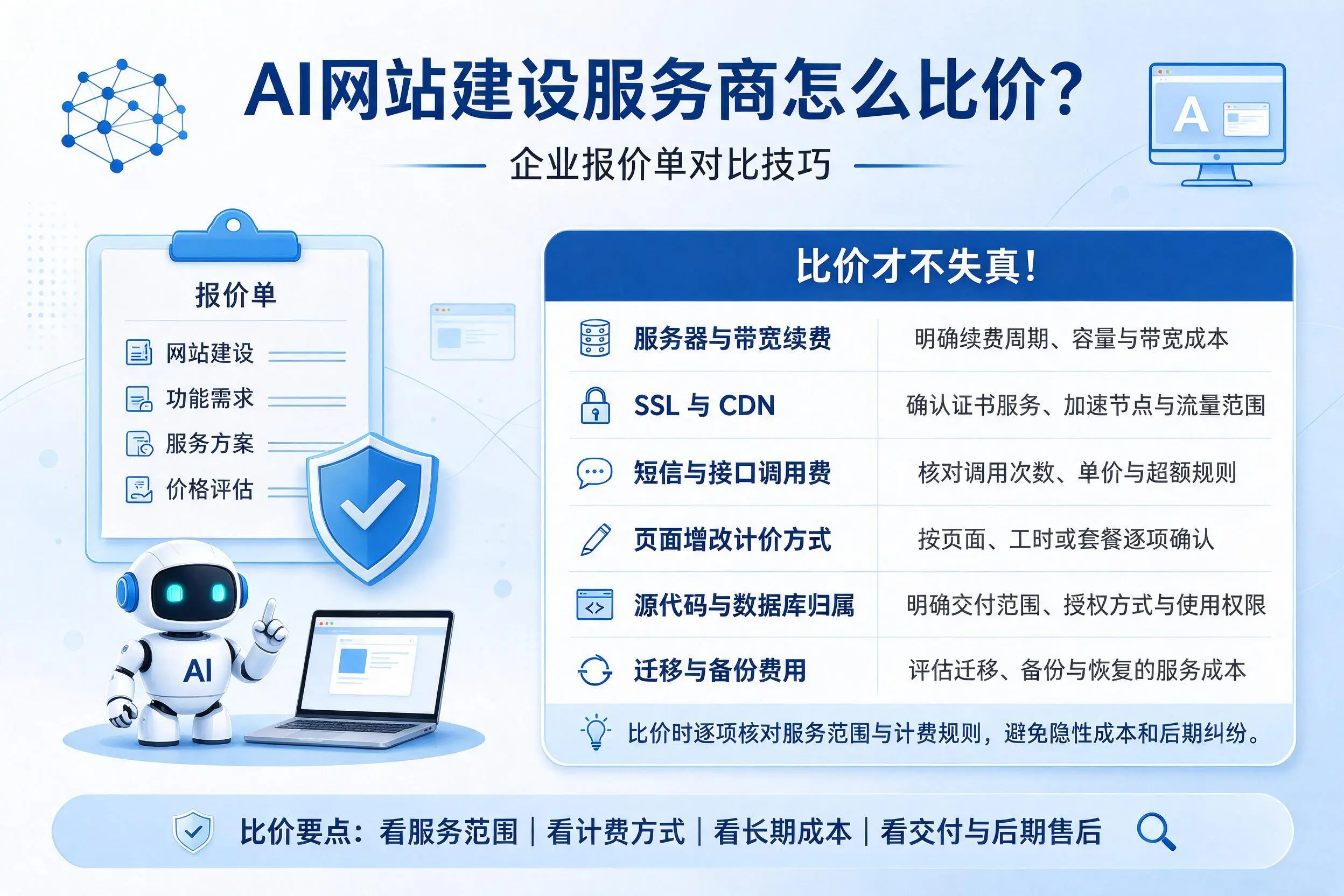 AI网站建设服务商怎么比价?黄南企业报价单对比技巧